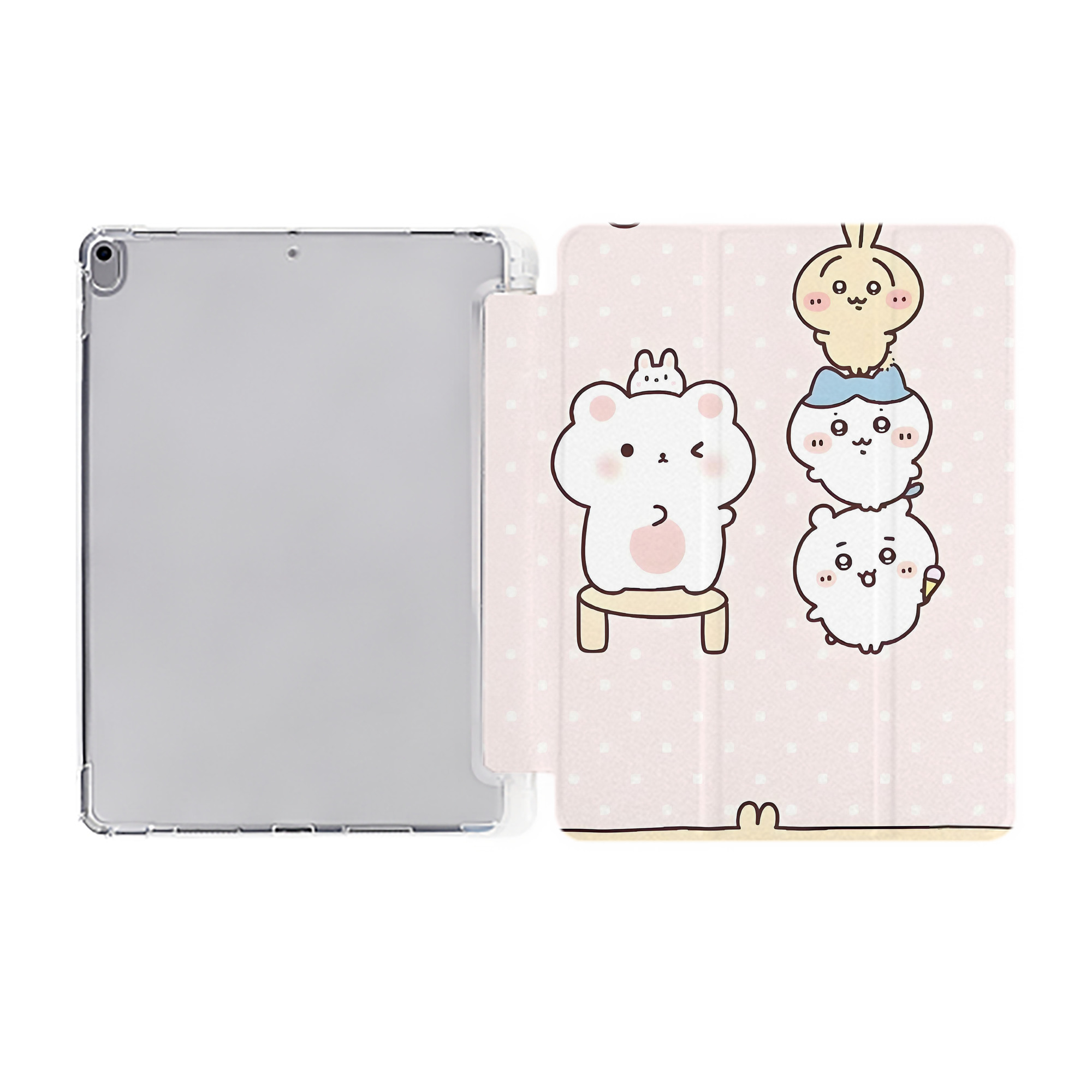 （画像用） ちいかわ Chii-kawa IPad ケース ペン収納付き 三つ折りスタンド PUレザー×シリコン 対応機種9.5/10.5/10.9インチ